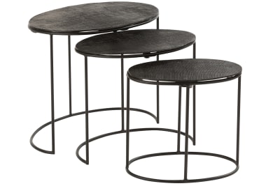 Set De 3 Mesa Auxiliar Efecto Yute Aluminio Negro