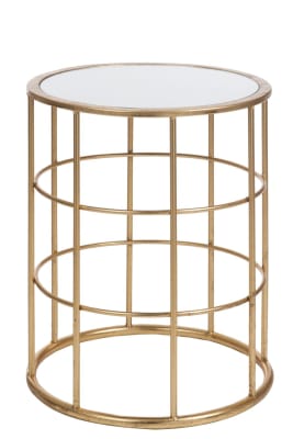 MESA AUXILIAR BARROTES METAL/CRISTAL ORO