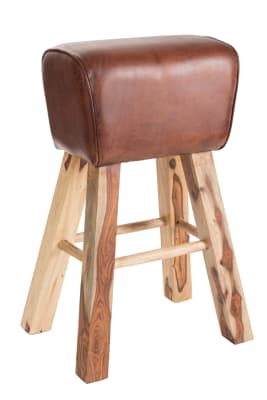 Taburete Gym Cuero/Mango Madera Marron/Natural
