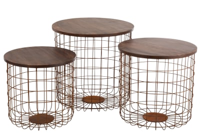 SET DE 3 MESA AUXILIARES CESTA CUERDA METAL OXIDO