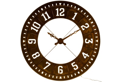 Reloj Redonda + Led Numeros Arabigos Metal Marron