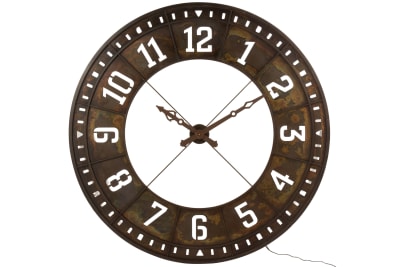 Reloj Redonda + Led Numeros Arabigos Metal Marron