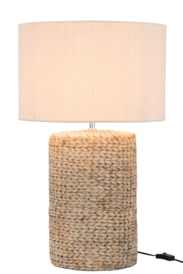 Pie De Lámpara+Pantalla Gruesa Trenza Concreto/Algodón Natural L