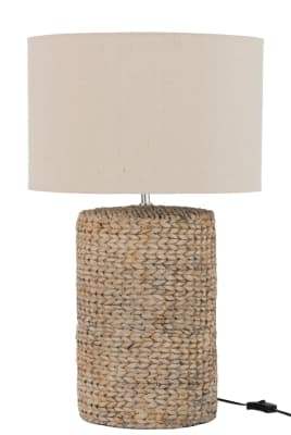 Pie De Lámpara+Pantalla Gruesa Trenza Concreto/Algodón Natural L