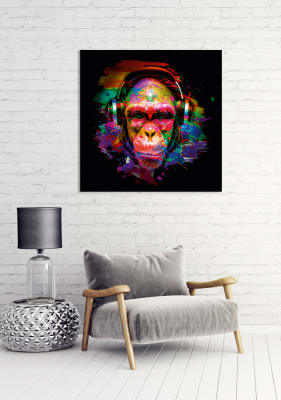 Cuadro Chimpancé de arte pop con auriculares 95x95 cm