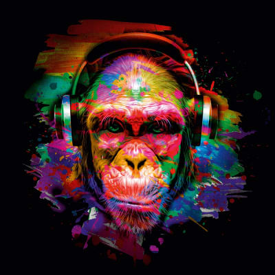 Cuadro Chimpancé de arte pop con auriculares 95x95 cm