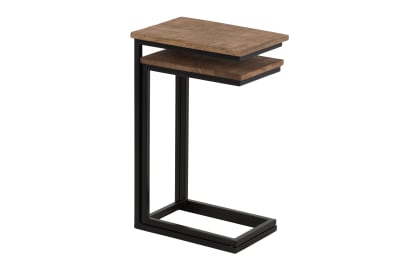 S/2 MESA AUXILIAR RECTANGULO METAL/MADERA NEGRO/NATURAL