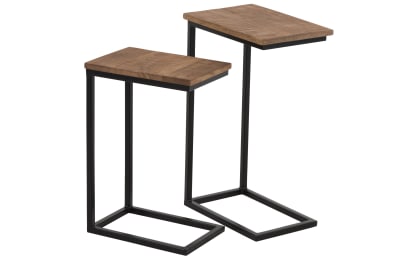 S/2 MESA AUXILIAR RECTANGULO METAL/MADERA NEGRO/NATURAL