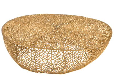 MESA DE SALON REDONDA BAJO CORAL ALUMINIO ORO