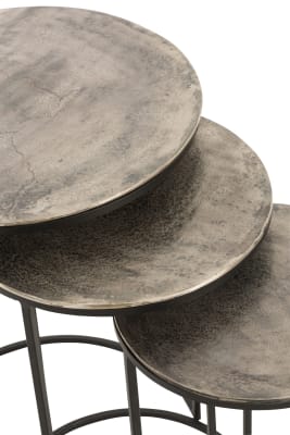 Set De 3 Mesa Auxiliar Redonda Aluminio Negro/Gris(46,5x43x61,5cm)