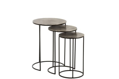 Set De 3 Mesa Auxiliar Redonda Aluminio Negro/Gris(46,5x43x61,5cm)