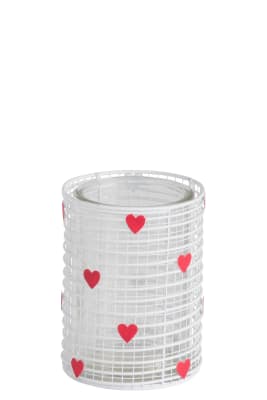 Portavelas Corazones Metal Blanco/Rojo Small