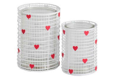 Portavelas Corazones Metal Blanco/Rojo Large