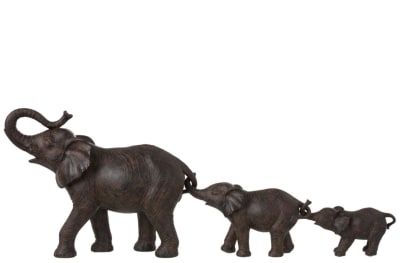 ELEFANTE 3 EN FILA RESINA MARRON