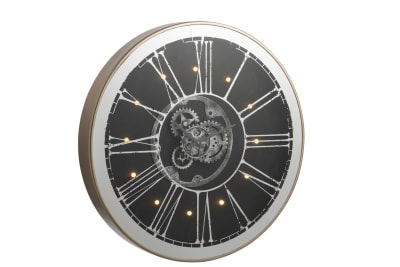 Reloj Redondo+Led Mecanismo Espejo Plata/Champan