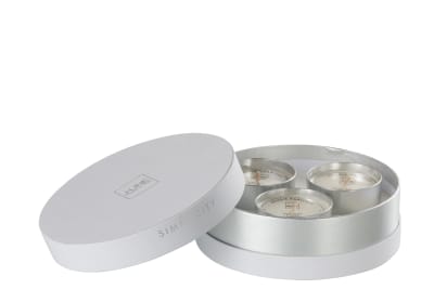 Caja 3velas Perfumadas Simplicity Cera Blanco/Plata-18u