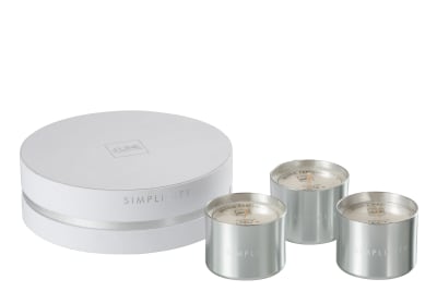 Caja 3velas Perfumadas Simplicity Cera Blanco/Plata-18u