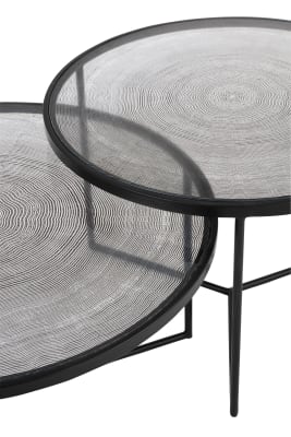 Set De 3 Mesa Auxiliares Círculos Metal/Vidrio Negro