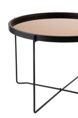 Mesa De Salon Espejo Redondo Mdf/Hierro Negro/Glossy Rosa Small