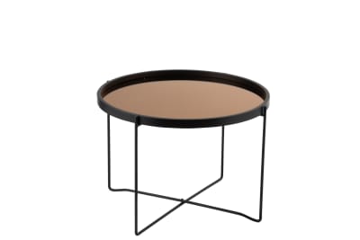 Mesa De Salon Espejo Redondo Mdf/Hierro Negro/Glossy Rosa Small