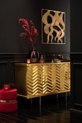 ARMARIO 4PUERTAS CHEVRON LATON/MDF ORO