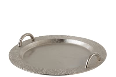 Bandeja Rugoso Redonda 2 Asas Aluminio Mate Plata