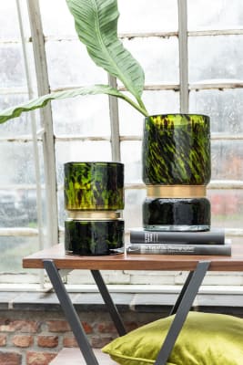 JARRON MANCHA DECORATIVO CRISTAL VERDE/NEGRO/ORO SMALL