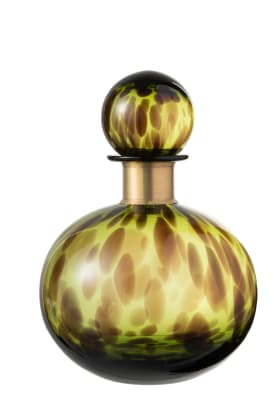 BOTELLA + TAPON MANCHA DECORATIVA CRISTAL VERDE/NEGRO SMALL