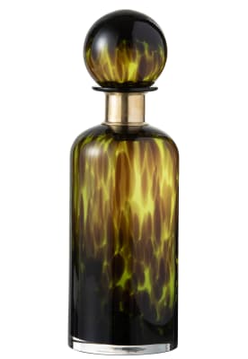 BOTELLA + TAPON MANCHA DECORATIVA CRISTAL VERDE/NEGRO LARGE