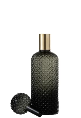 BOTELLA + TAPON A CUADROS CRISTAL NEGRO/ORO LARGE