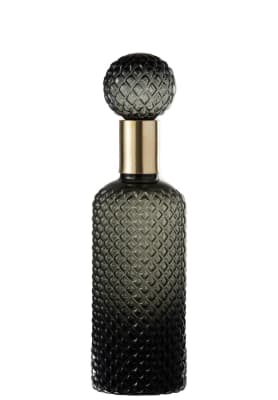 BOTELLA + TAPON A CUADROS CRISTAL NEGRO/ORO LARGE