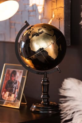 Globo Terrestre De Pie Madera Negro/Oro Medium