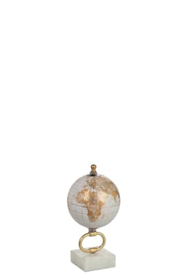 GLOBO TERRESTRE DE PIE MARMOL BLANCO/METAL ORO EXTRA SMALL