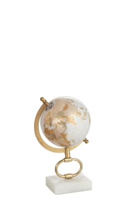 GLOBO TERRESTRE DE PIE MARMOL BLANCO/METAL ORO SMALL