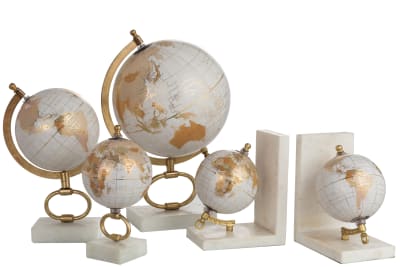 GLOBO TERRESTRE DE PIE MARMOL BLANCO/METAL ORO MEDIUM