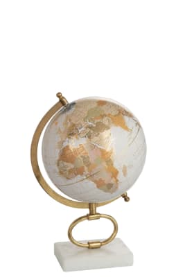 GLOBO TERRESTRE DE PIE MARMOL BLANCO/METAL ORO MEDIUM