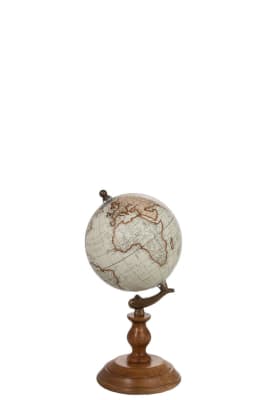 Globo Terrestre De Pie Madera Blanco/Natural Small