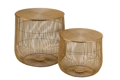 SET DE 2 MESA AUXILIARES CESTA METAL ORO