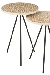 JUEGO DE 2 MESAS NIDO CÍRCULOS RESINA MARRÓN/BLANCO