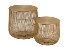 SET DE 2 MESA AUXILIARES CESTA METAL ORO