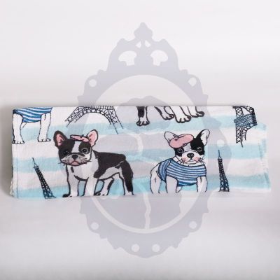 Toalla mano Kassafina Rayas blancas y celestes con frenchies Toalla mano Kassafina Rayas blancas y celestes con frenchies