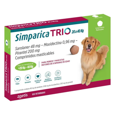 ANTIPARASITARIO INTERNO Y EXTERNO PERRO - SIMPARICA TRÍO - 20 A 40 KG