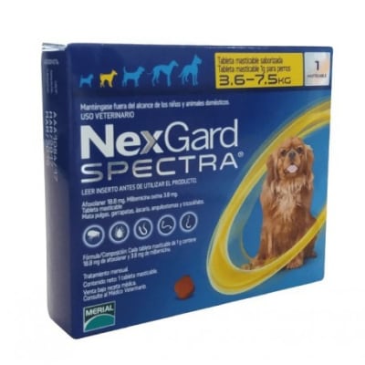 ANTIPARASITARIO INTERNO Y EXTERNO PERRO - NEXGARD - 3,6 A 7,5 KG SPECTRA MASTICABLE