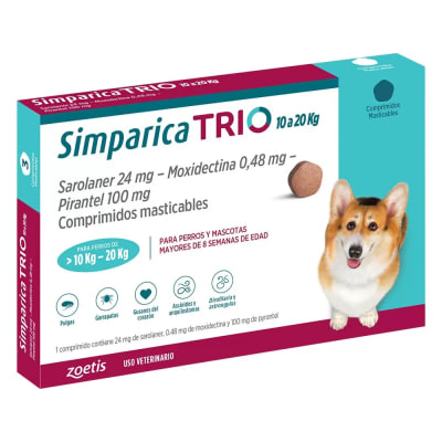 ANTIPARASITARIO INTERNO Y EXTERNO PERRO - SIMPARICA TRÍO - 10 A 20 KG
