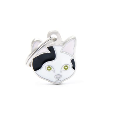 PLACA MASCOTA - MY FAMILY - FRIENDS WHITE AND BLACK EUROPEAN SHORTHAIR CAT1