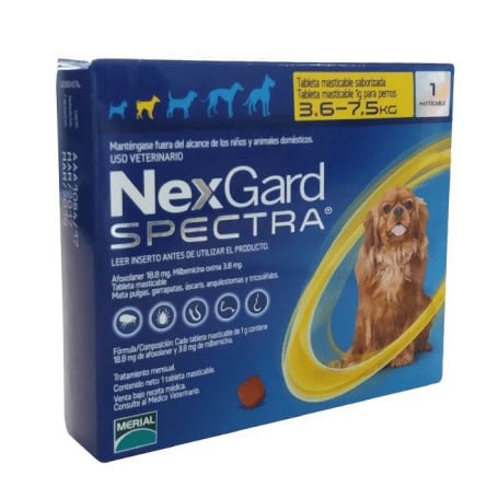 ANTIPARASITARIO INTERNO Y EXTERNO PERRO - NEXGARD - 3,6 A 7,5 KG SPECTRA MASTICABLE1