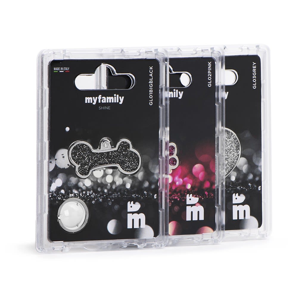 PLACA MASCOTA - MY FAMILY - SHINE PINK GLITTER WHITE BONE2