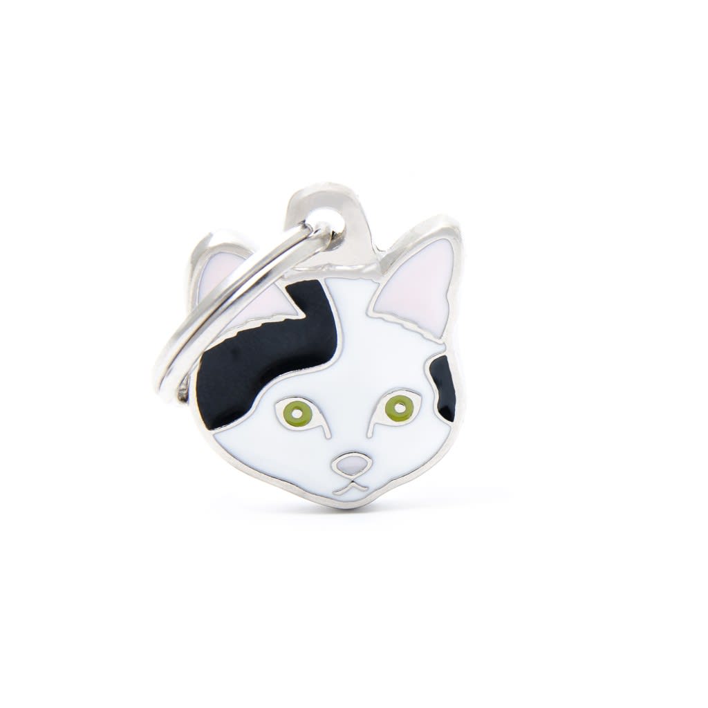 PLACA MASCOTA - MY FAMILY - FRIENDS WHITE AND BLACK EUROPEAN SHORTHAIR CAT 0