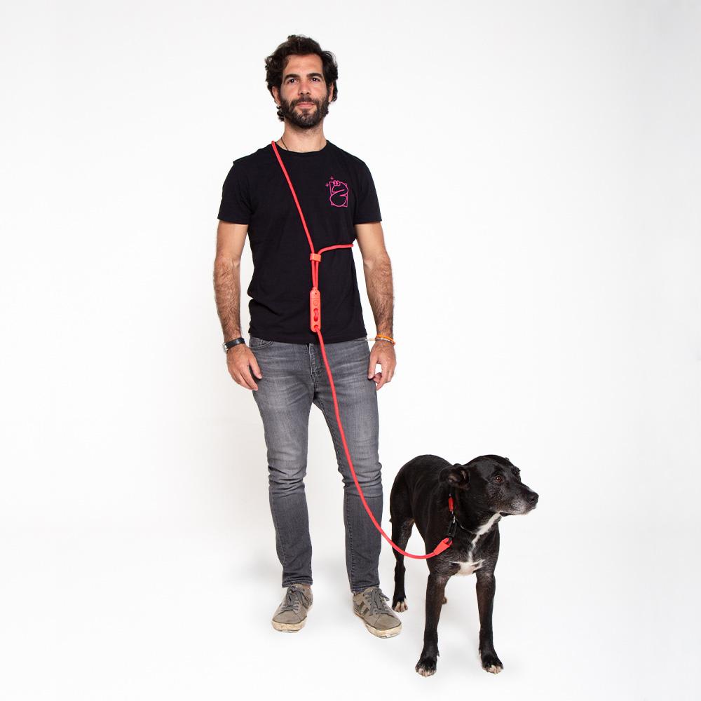 CORREA PERRO - ZEE DOG - HANDS FREE NEON CORAL2