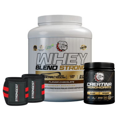 Pack whey blend pie de limon + creatina + muñequera red